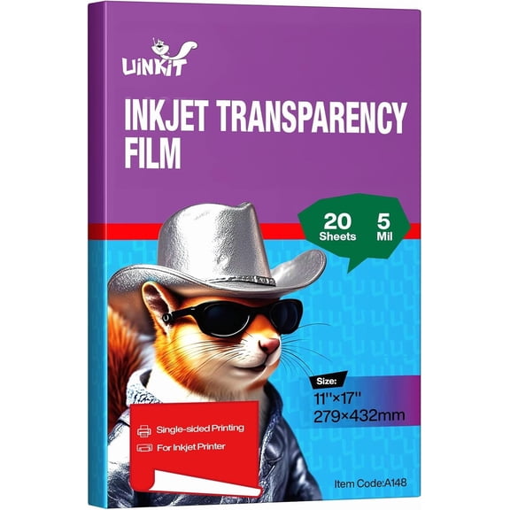 SHAANXIXIAN 11x17 Transparency Film Inkjet Dye Inks 20 Sheets OHP Overhead Projector Acetate Sheets for Crafts Inkjet Printer Clear Transparent Paper