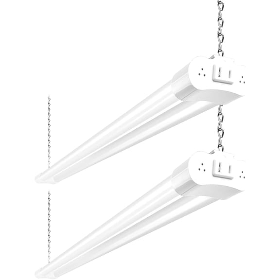 SHAANXIXIAN 2 Pack 4FT Linkable LED Shop Light for Garage, 6500lm, 4FT 60W Utility Light Fixture, 5000K Daylight LED Workbench Light with Plug, Hanging or Surface Mount, White - ETL
