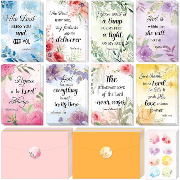 SHAANXIXIAN 24 Pcs Inspirational Christian Greeting Cards with Scripture Encouragement Floral Bible Verse Card with Envelopes and Stickers Religious Scripture Gifts for Men Women(Fresh)