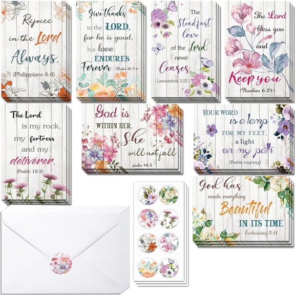 SHAANXIXIAN 24 Pcs Inspirational Christian Greeting Cards with Scripture Encouragement Floral Bible Verse Card with Envelopes and Stickers Religious Scripture Gifts for Men Women(Vintage)