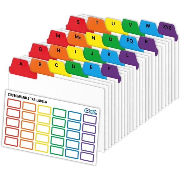 SHAANXIXIAN 3x5 Index Card Dividers, Heavyweight A-Z Tabbed Guides, 110 lb. Cover Weight, with Blank Stickers, 1 Set