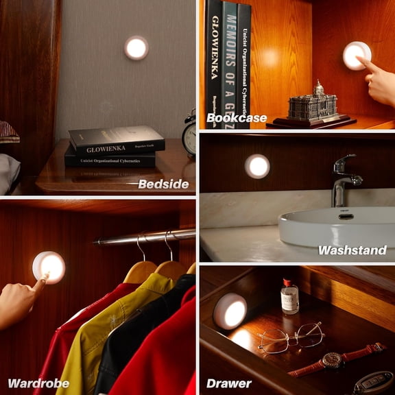 SHAANXIXIAN 4 Pack 3.1 Dimmable Push Tap Lights, Stick on LED Touch Puck Lights AA Battery Operated, 3 Color Modes Sticky Button Lamps for Classroom, Kitchen, Under Cabinet, Closet