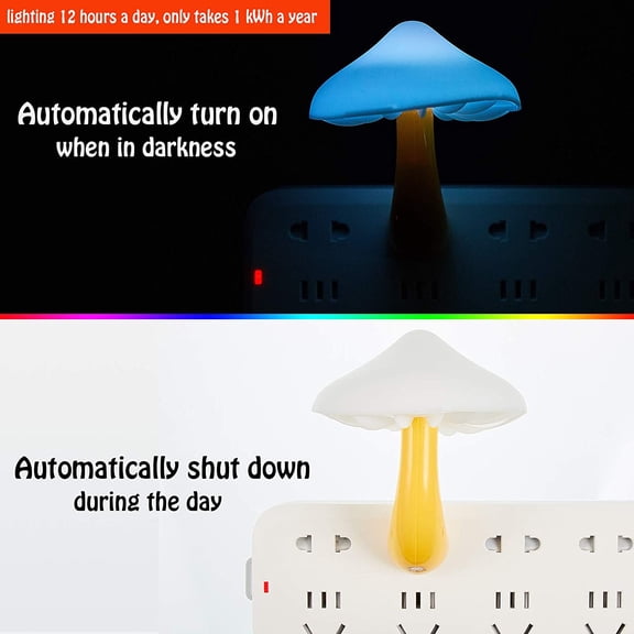 SHAANXIXIAN 4 Pieces Mushroom Night Light LED Night Light Plug in Lamp 7 Color Magic Mini Pretty Mushroom Shaped Lamp Adults(7-Color Light with White Cover)