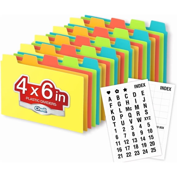 SHAANXIXIAN 4x6 Plastic Index Card Dividers, Heavyweight Poly Index Card Guides A-Z for Flash Cards and Recipe Cards, with Alphabetical/Blank Stickers, Pack of 25