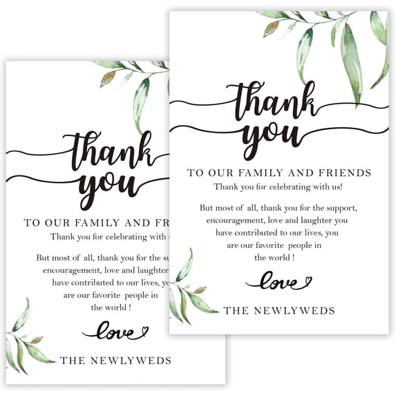 SHAANXIXIAN 50 Wedding Reception Thank You Cards - Greenery Thank You Table Place Setting Cards - Great Addition to Your Table Centerpiece, Place Setting and Wedding Decorations, 4x6 Inch