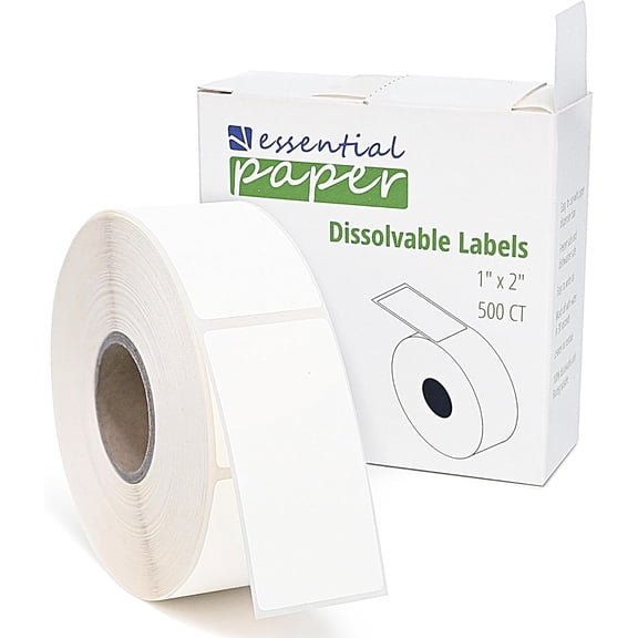 SHAANXIXIAN 500 Dissolvable Food Labels, 1 x 2 Inch Blank White for Food Storage, Containers, Mason Jars, Freezer(1 Roll - 500 Labels)