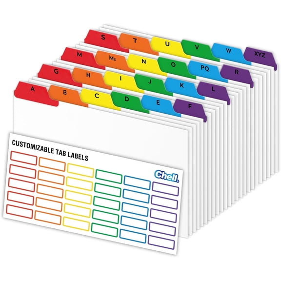 SHAANXIXIAN 5x8 Index Card Dividers, Heavyweight A-Z Tabbed Guides, 110 lb. Cover Weight, with Blank Stickers, 1 Set
