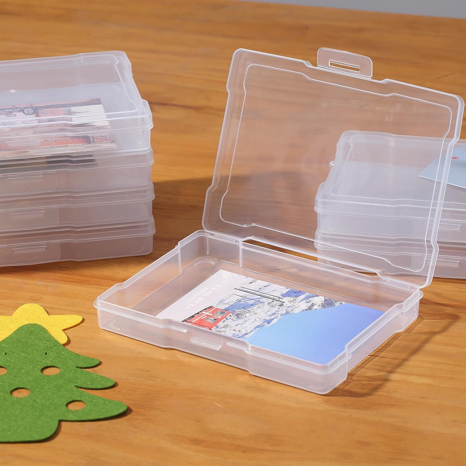 SHAANXIXIAN 6 Pack 5"x7" Clear Photo Storage Boxes with Lids, Plastic Photo Organizer Cases and Picture Boxes, Picture Storage Containers for Greeting Cards, Task boxes, Board Games