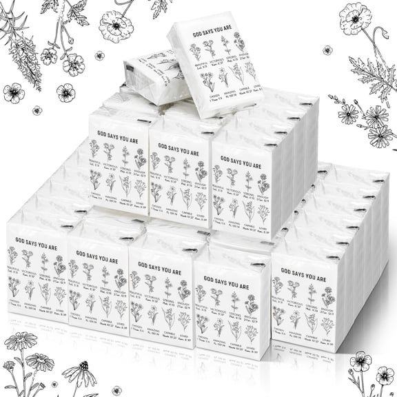 SHAANXIXIAN 60 Pack Christian Travel Pocket Tissues 3 Ply Floral Bible Verse Travel Size Individual Tissue Packs Bulk Mini Facial Tissues for Wedding Church Graduation with Motivational Quotes