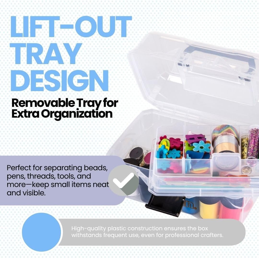 SHAANXIXIAN 6890AG Small Project Box, Portable Art & Craft Organizer with Lift-Out Tray, [1] Plastic Storage Case, Clear