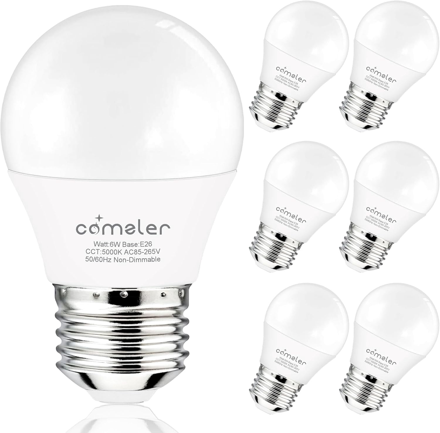 SHAANXIXIAN 6W A15 LED Bulb Daylight 60 Watt Equivalent, E26 Medium Screw Base Small Light Bulb Cool White 5000K, Home Lighting Decorative Ceiling Fan Light Bulbs Non-Dimmable(Pack of 6)