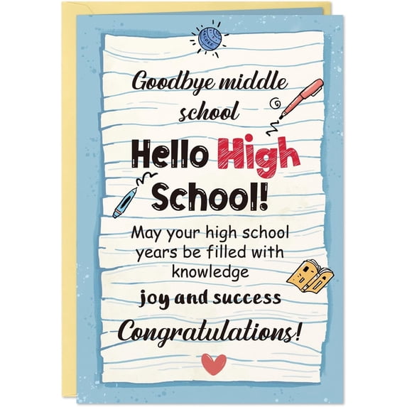 SHAANXIXIAN 8th Grade Graduation Gifts - 5.5"x8" 8th Grade Graduation Card with Envelope Funny Grad Gift for Her Him Graduate Teenagers Boys Girls Daughter Son Granddaughter Grandson
