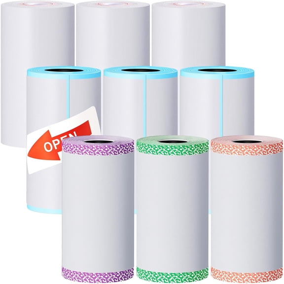 SHAANXIXIAN 9 Rolls of Thermal Printer Paper Just 3 Rolls of Adhesive 57 x 30 mm Mini Printing Paper Printable Stickers Compatible with P1 Mini Printer Peripage A6 Series(Elegant Color)