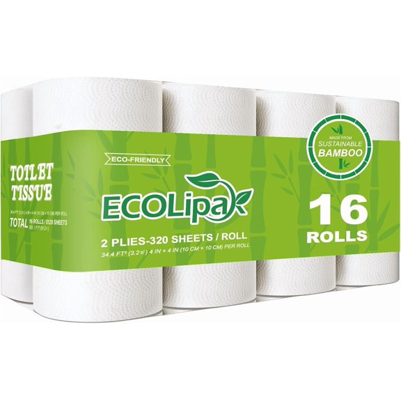 SHAANXIXIAN Bamboo Toilet Paper, Septic Safe Toilet Tissue, 16 Double Rolls, 320 Sheets Per Roll, Tree Free, Non Toxic, 2 Ply, Soft and Absorbent, Eco Friendly Dye-Free Paper