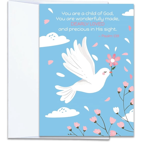SHAANXIXIAN Baptism Card for Granddaughter, Niece, Goddaughter - Baptism Cards for Boy, Godson, Nephew, Grandchild - Girl and Boy Baptism Card with Envelopes Blank Inside (PinkFlower)
