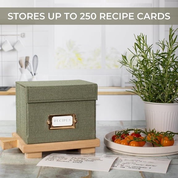 SHAANXIXIAN Beautiful Linen Recipe Box - Fits 4x6 inch Recipe Cards to Organize Up to 250 Recipes - Sturdy Card Holder and Great Gift for Any Kitchen - Cards Not Incl.