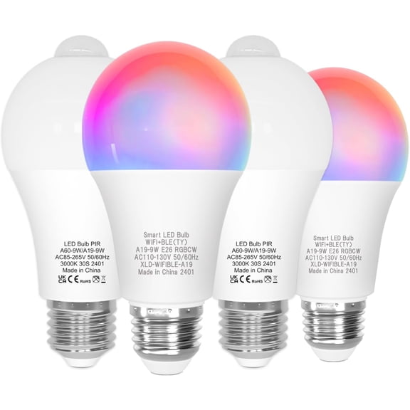 SHAANXIXIAN Bundle - Motion Sensor Light Bulbs (Pack of 2) & Smart LED Bulb A19 Wi-Fi and Bluetooth (Pack of 2)