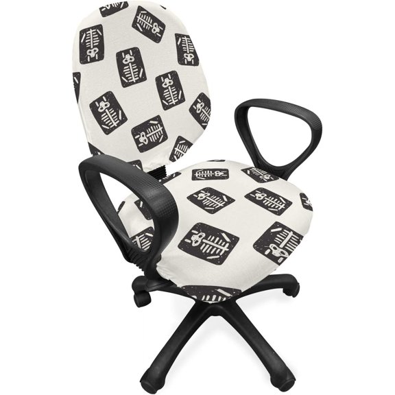 SHAANXIXIAN Cartoon Office Chair Slipcover, Xray Part of an Abstract Skeleton Image in Repetitive Grunge Pattern, Protective Stretch Decorative Fabric Cover, Standard Size, Ivory Charcoal
