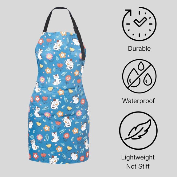 SHAANXIXIAN Cat Apron for Women with Pockets - for Kitchen, Grooming, Gardening, Cooking - Waterproof Cute Apron, Colorful Fun Apron