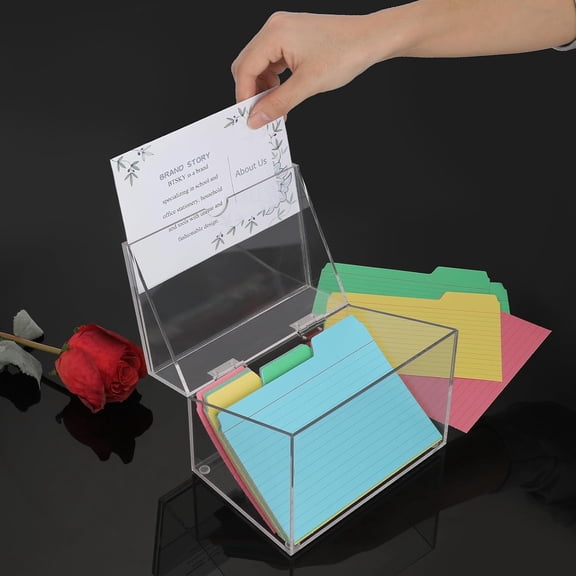 SHAANXIXIAN Clear Acrylic 4 x 6 inch Index Card Box with Sign Lid - Index Card Holder Notecard Box Recipe Card Box Plastic Storage Organizer for Filling Index Cards, Note Cards, Flashcards, Recipes