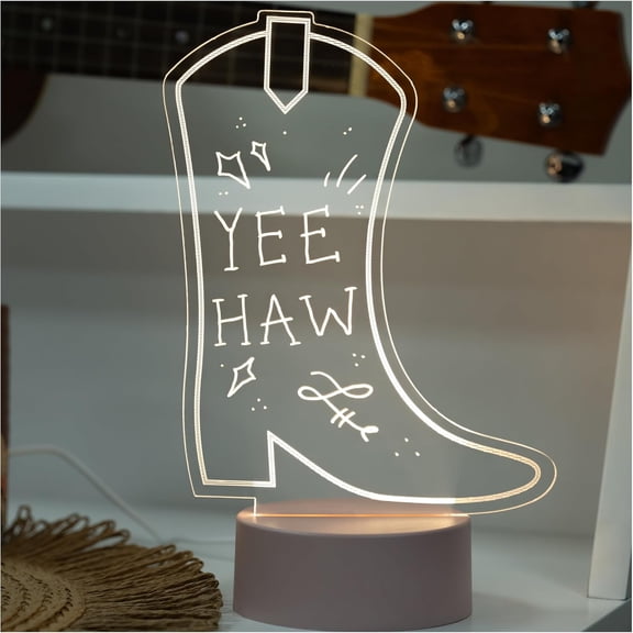 SHAANXIXIAN Cowboy Boot Write-On Neon Light USB-Powered Western Decor with Customizable Wipe-Clean Marker Surface, Includes White Marker, Perfect for Home, Office, or Party. USB Powered.
