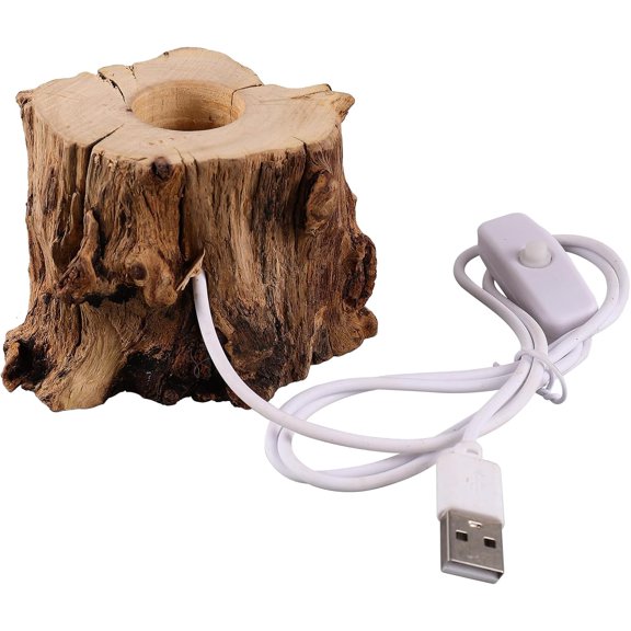 SHAANXIXIAN Crystal Ball Wooden Base Tree Stump LED Light Desk Lights for Office Desktop Stand Table Top Display Stand Crystal Ball Holder Stands for Display Wooden Lamp Base USB Wood
