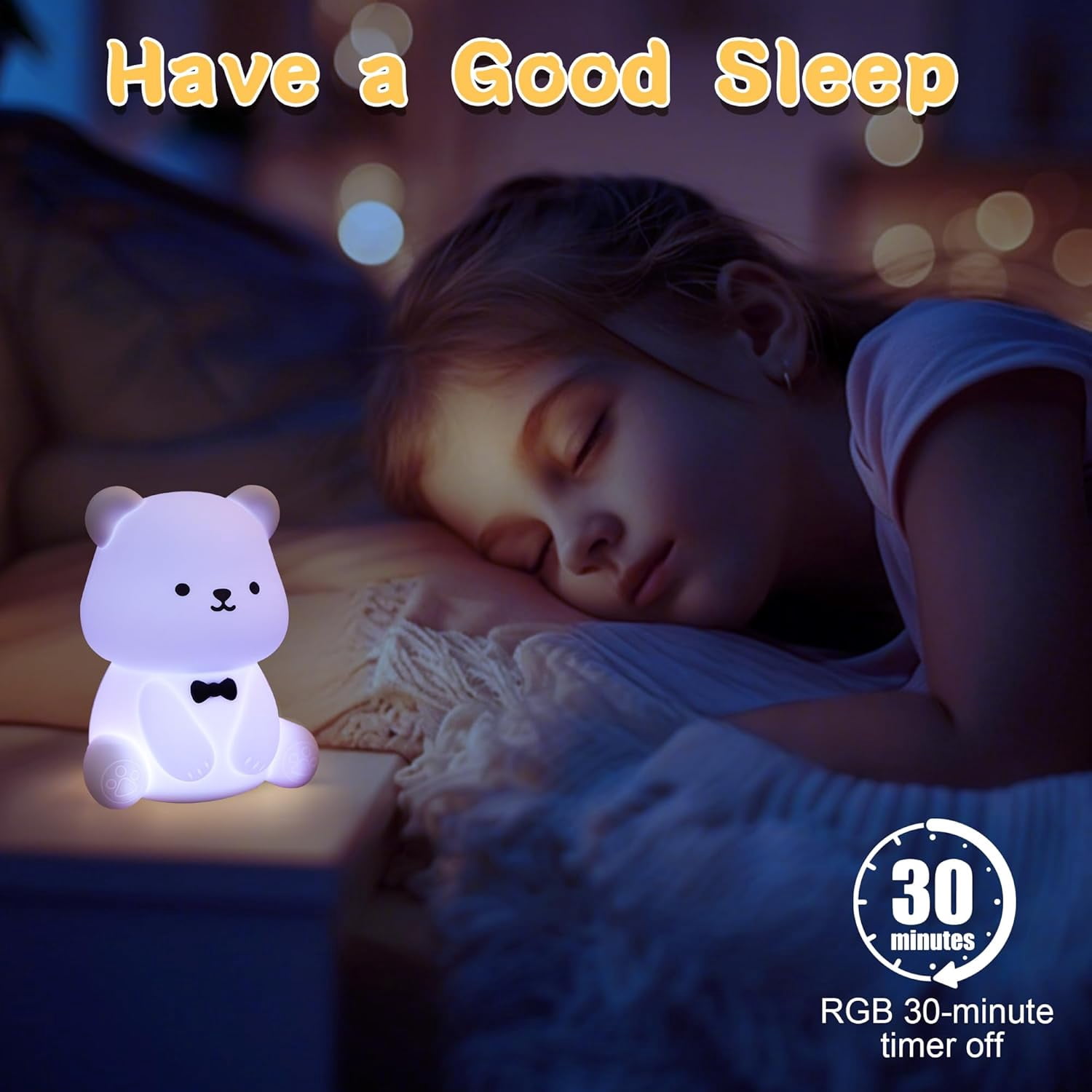 SHAANXIXIAN Cute Bear Night Light for Kids, Decorate Kids' Bedroom with Silicone Bear Nightlights with 8 Color Lights, Christmas Birthday Gift for Children Toddlers Teens Adults Babies