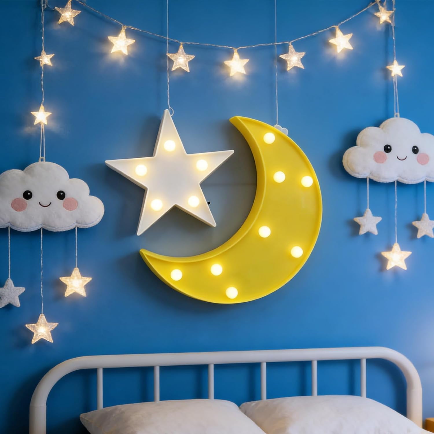 SHAANXIXIAN Decorative Moon-Star Night Light,Cute LED Nursery Night Lamp Gift-Marquee Moon-Star Sign for Birthday Party,Baby Shower,Kids Room, Living Room Decor(Yellow)