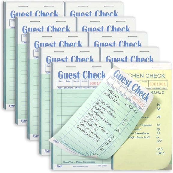 SHAANXIXIAN Double Part Guest Check for Servers, Server Note Pads 500 Sheets (10 Pads), Server Books for Waitress with Carbon Copies, Guest Check 2 Part Carbonless, Receipt Book with Carbon Copies