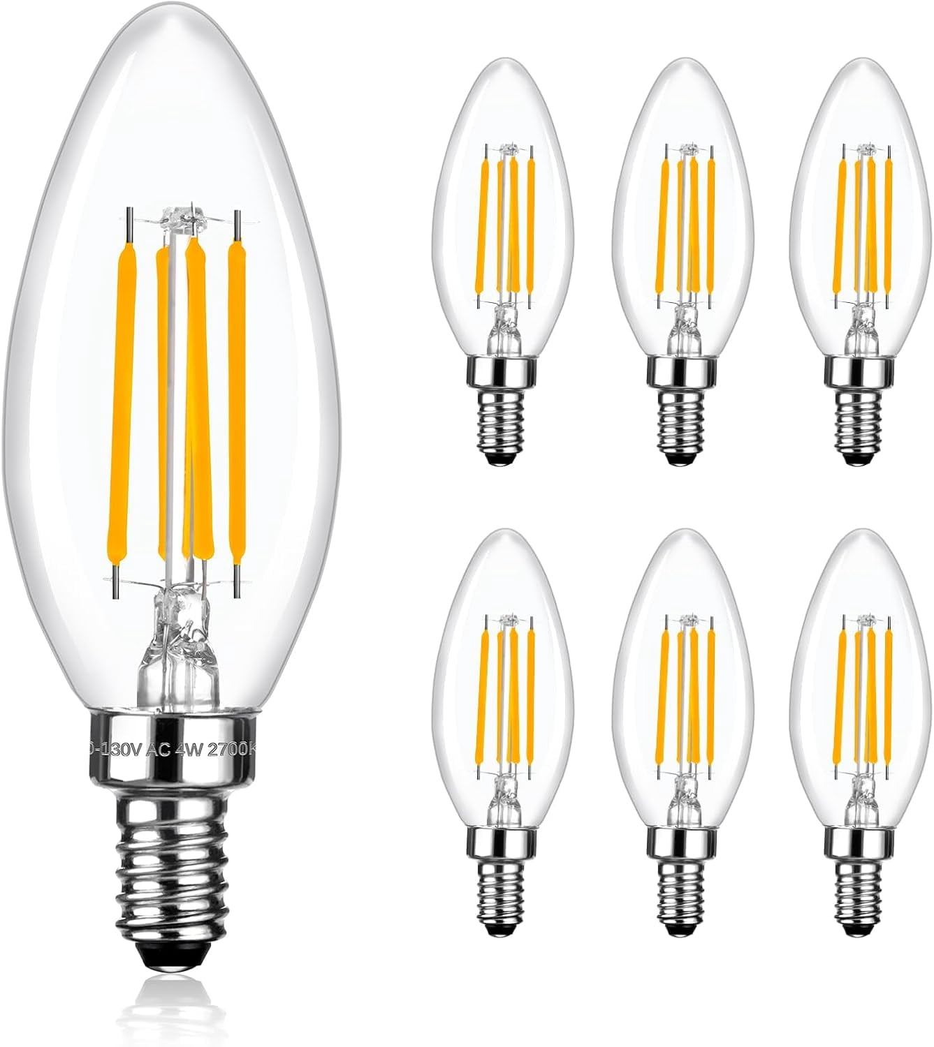 SHAANXIXIAN E12 LED Candelabra Bulbs 40 Watt Equivalent, 2700K Soft Warm White, 470 Lumens, C35 Dimmable LED 4W B11 Ceiling Fan and Chandelier Light Bulb, 6 Pack