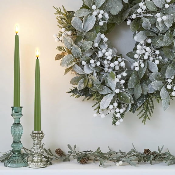 SHAANXIXIAN Flameless Taper Candles with 10-Key Remote, Battery Operated Led Flickering 3D Wick Window Candles Real Wax Finished Home Christmas Party Decor 0.78 x 11 Inch, Pack of 2, Sage Green