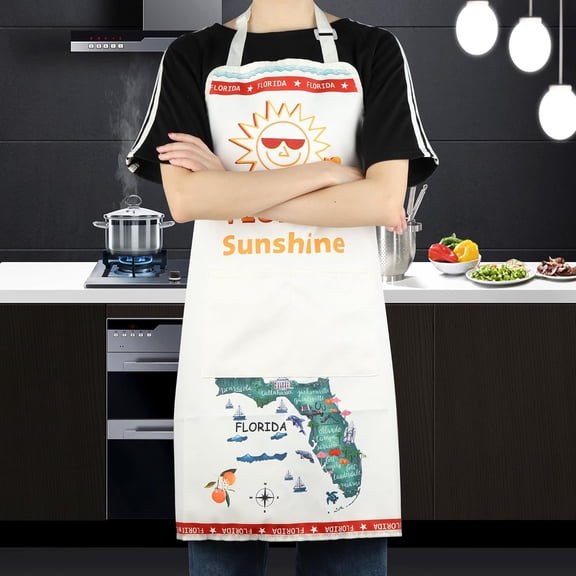 SHAANXIXIAN Florida State Gifts Florida Map Adjustable Kitchen Apron With Pockets Florida Home Gift Seminoles Miami Apron Souvenirs