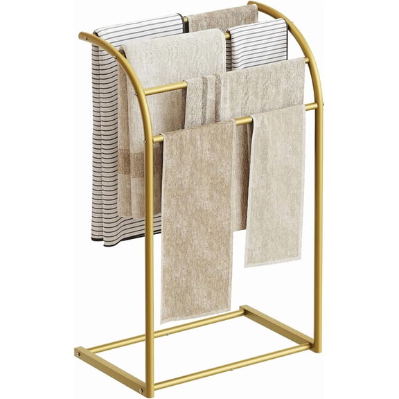 SHAANXIXIAN Free Standing Towel Rack, 4-Tier Blanket Rack for Bathroom, Pool Towel Stand Display and Drying Rack, Modern Towel Blanket Storage Organizer, Gold CJ07GD