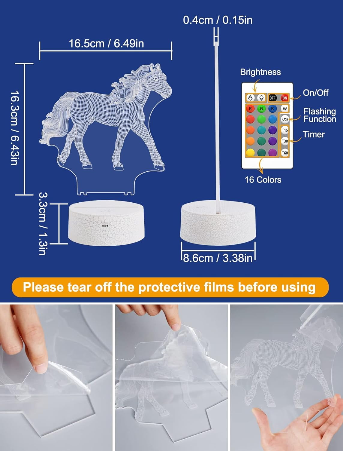 SHAANXIXIAN Horse Gifts for Girl, Horse 3D Night Lights for Kids Illusion Lamp 16 Colors Changing with Remote Birthday Gifts for Child Baby Boy and Girl