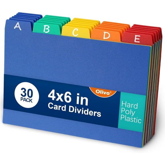 SHAANXIXIAN Index Card Dividers Tabs 4x6 Poly Plastic Card File Guides 4" x 6", Colored, 30 Pack