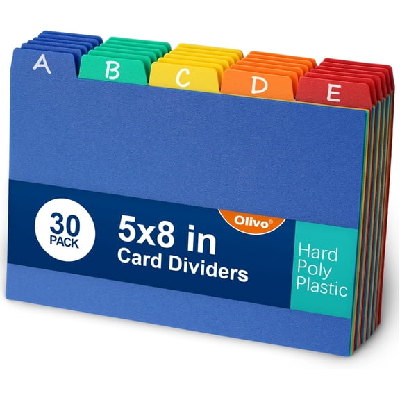 SHAANXIXIAN Index Card Dividers Tabs 5x8 Poly Plastic Card File Guides 5" x 8", Colored, 30 Pack