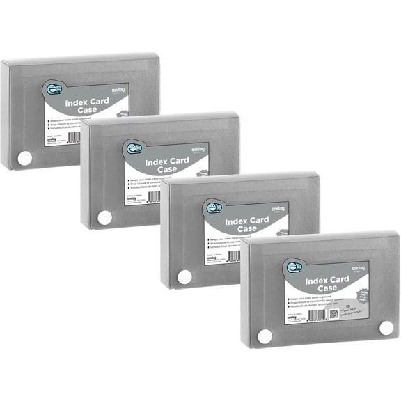 SHAANXIXIAN Index Card Holder 3x5, Grey Index Card Case with 5 Tab Dividers, Index Card Organizer, Flash Card Holder, Holds 100 Cards, 4 Pack