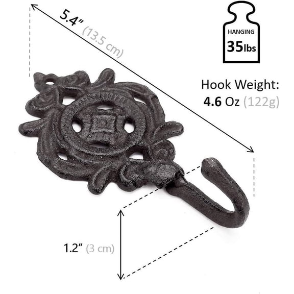 SHAANXIXIAN Indian Leaf Hook Antique Decorative Vintage Style Heavy Duty Wall Coat Hooks Pack of 3 (Antique Black)