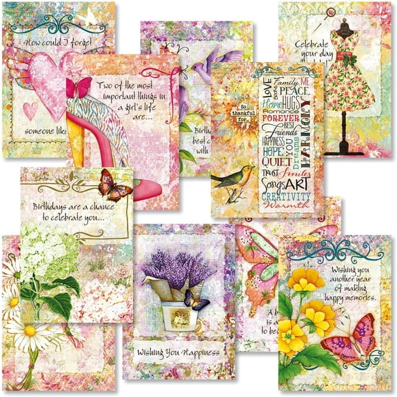 SHAANXIXIAN Joy Hall Dream On Happy Birthday Greeting Card Set - Value Pack of 20 Cards With White Envelopes, 10 Designs, Large 5" x 7" Assortment
