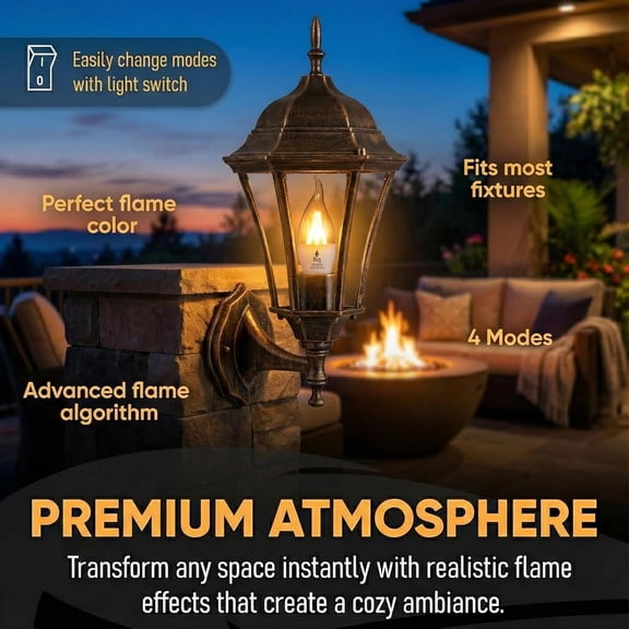 SHAANXIXIAN | LED Flame Light Bulb | 2 Pack | 2W | 4 Modes | Flickering Flame Bulb | 2023 Release | (Standard Clear E26)