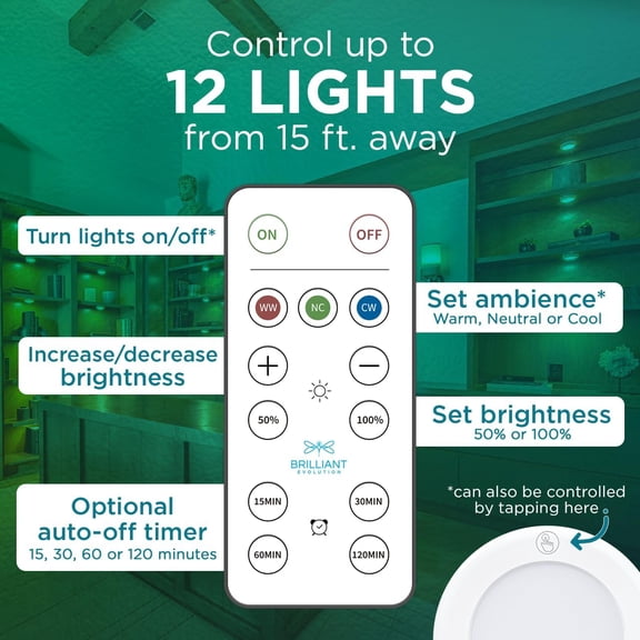 SHAANXIXIAN LED Tap Light Push Lights with Remote - 6-Pack Battery Operated Under Cabinet Lights - Stick On Puck Lights for Kitchen, Closet, and Night Lighting - Wireless Warm White, 55 Lumens