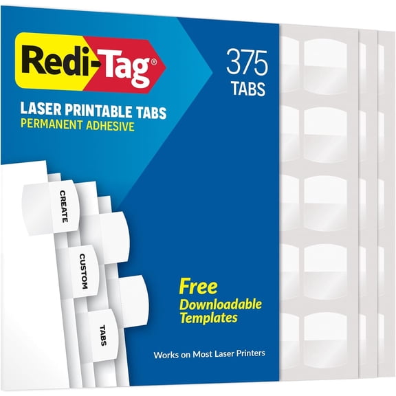 SHAANXIXIAN Laser Index Tabs, Divider Tabs, Permanent Adhesive Index Labels, Customizable Divider Labels, Divider Labels for School, Home and Office, 1-1/8" x 1-1/4", White, 375 Tabs, (B39017)
