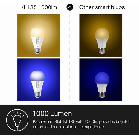 SHAANXIXIAN Light Bulbs, 1000 Lumens High Brightness, 16M Color Changing, Dimmable Smart WiFi Light Bulb, Compatible with Alexa and Google Home, A19, 2.4GHz Wi-Fi only, No Hub Required, KL135(4-Pack)