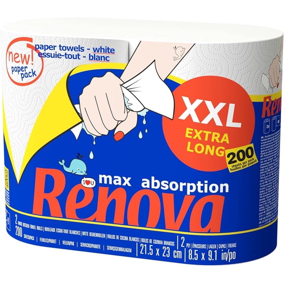 SHAANXIXIAN Maxi Absorption PAPER PACK 2-Ply White Paper Towel, 2 Rolls = 5 Standard Rolls