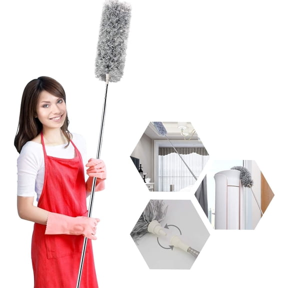 SHAANXIXIAN Microfiber Ceiling Fan Cleaner with 30100" Telescopic Pole Extendable Duster for High Ceilings and Fans, Bendable Washable Head, Reusable Cleaning Tool for Furniture, Cars, Keyboard