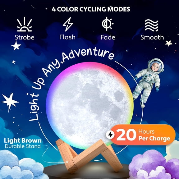 SHAANXIXIAN Moon Lamp - 3D Moon Night Light for Kids Bedroom - Globe Nightlight with Multi Color LED, Touch/Remote Control - Birthday Gift for Any Year Old Girls & Boys - Space Decor (4.7 inch)