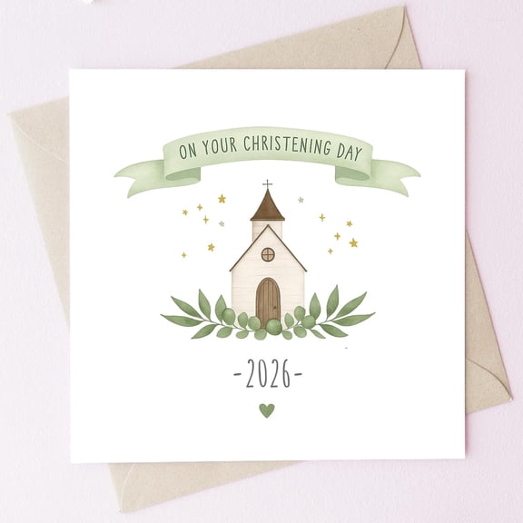 SHAANXIXIAN-New Christening Card - On Your Christening Day Baptism Greeting Card with Envelope, 300gsm Premium Cardstock, Church Design, Blank Inside for Baby Boy Girl Godchild (Green)