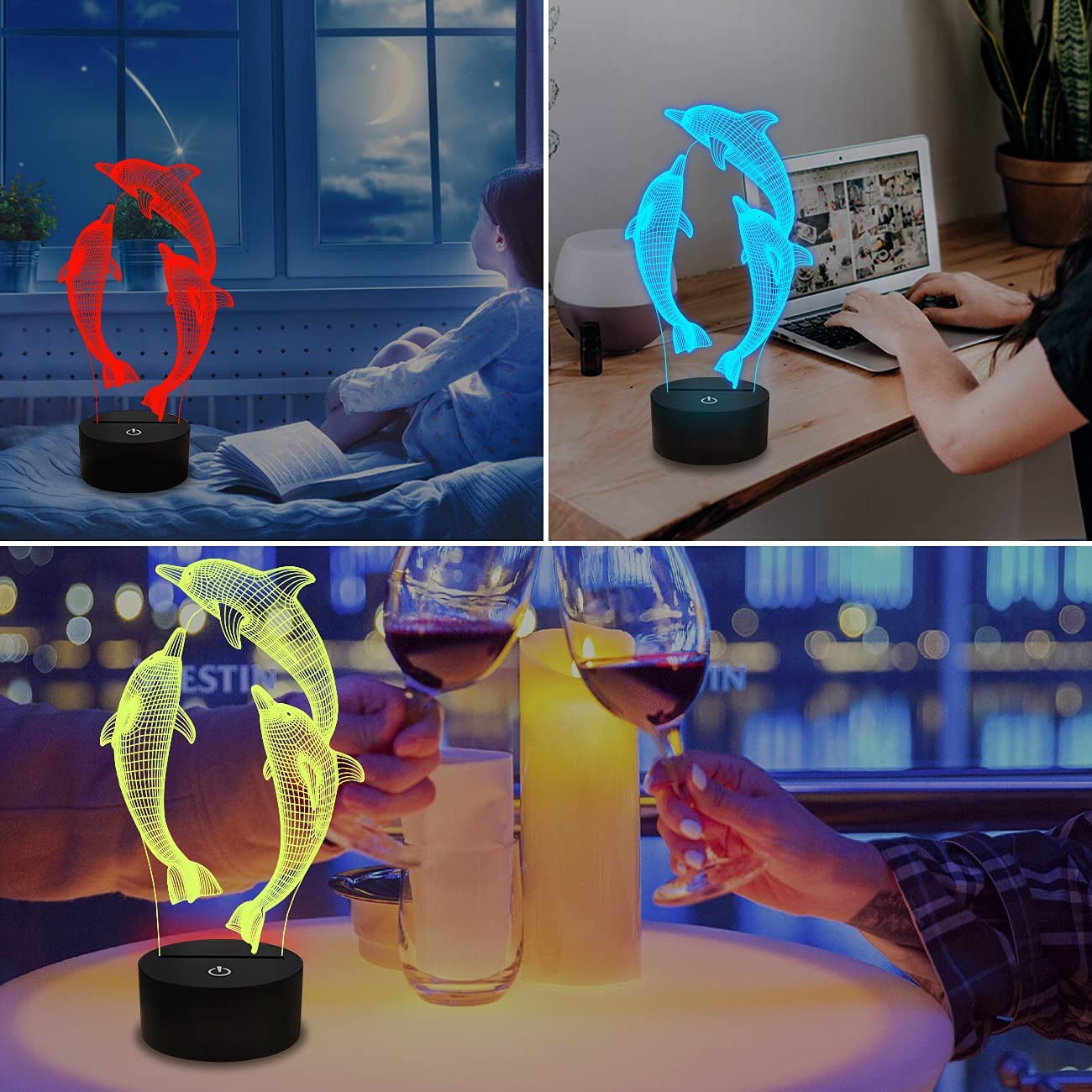 SHAANXIXIAN Night Light for Kids Ocean Dolphin 3D Night Light Porpoise Bedside Lamp with Remote Control 16 Color Changing Xmas Halloween Birthday Gift for Child Baby Girl
