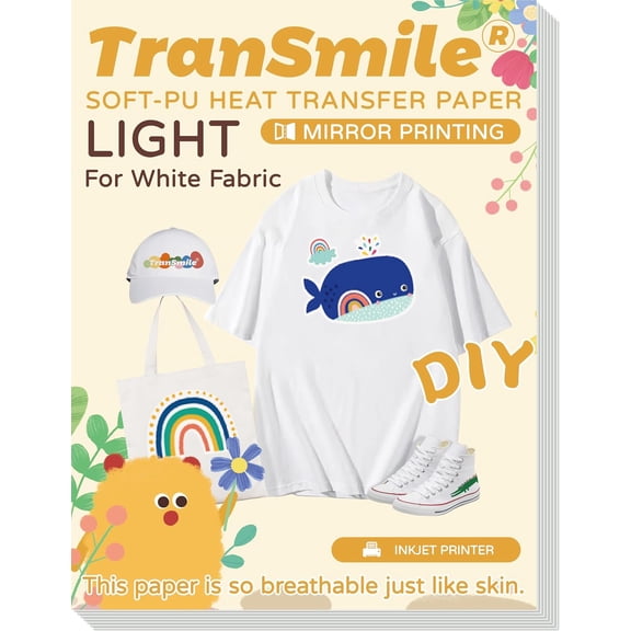 SHAANXIXIAN PU-Heat Transfer Paper for Inkjet Printer (White, 30 Sheets, 8.5 x 11'') Printable Heat Transfer Vinyl for White Fabric, Iron on Transfers for T Shirts