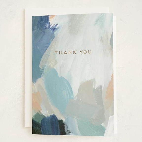 SHAANXIXIAN Painted Thank You Card with Gold Foil Accents, Modern Abstract Brushstroke Gratitude Note, Blank Interior Premium Stationery for Weddings Birthdays Showers Business Appreciation